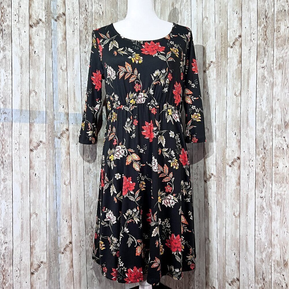 Women's French Grey Maternity Dress | Medium | Black | Floral | Stretch